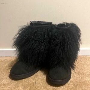 Black Fuzzy Ugg Boots- almost new condition.